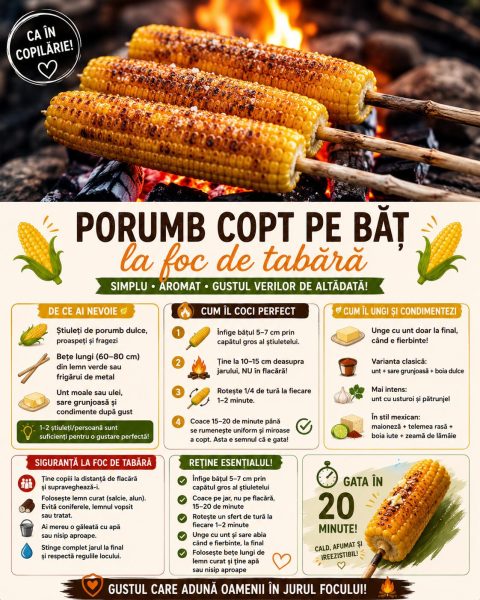 Porumb copt pe băț la foc de tabără. Iată cum îl faci perfect, ca în copilărie!