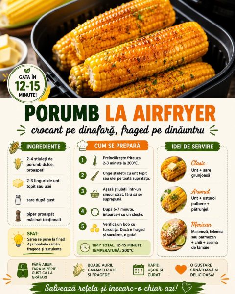 Porumb la airfryer: crocant pe dinafară, fraged pe dinăuntru