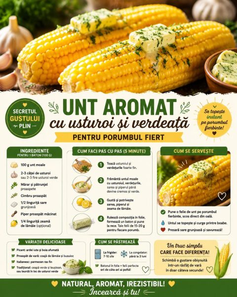 Unt aromat cu usturoi și verdeață pentru porumb ul fiert