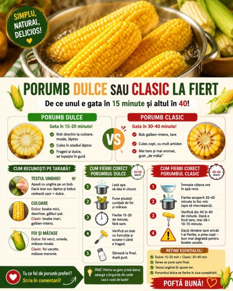 Porumb dulce sau clasic la fiert. Iată de ce unul e gata în 15 minute și altul în 40!