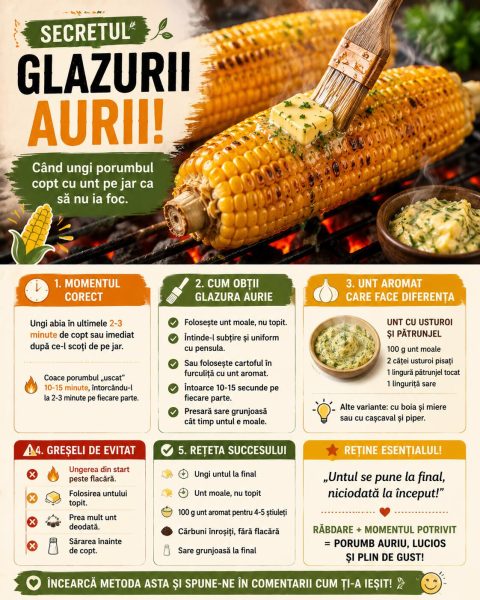 Când ungi porumbul copt cu unt pe jar ca să nu ia foc. Iată secretul glazurii aurii!