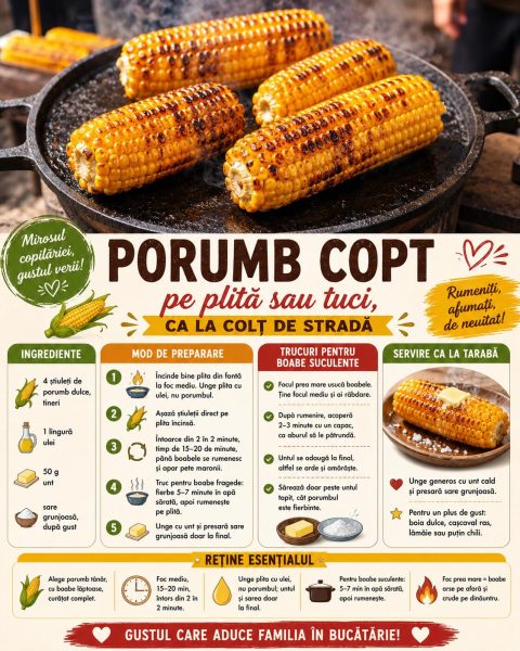 Porumb copt pe plită sau tuci, ca la colț de stradă