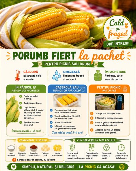 Porumb fiert la pachet pentru picnic sau drum. Iată cum îl ții cald și fraged ore întregi!