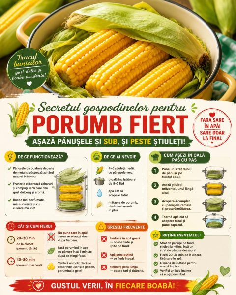 Secretul gospodinelor pentru porumb fiert. Așază pănușele și sub, și peste știuleți!