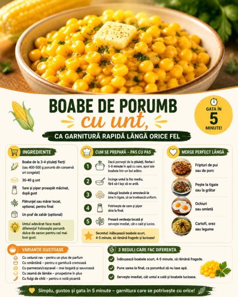 Boabe de porumb cu unt, ca garnitură rapidă lângă orice fel