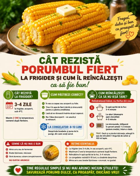 Cât rezistă porumbul fiert la frigider și cum îl reîncălzești ca să fie bun