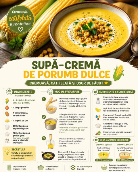 Supă-cremă de porumb dulce: cremoasă, catifelată și ușor de făcut