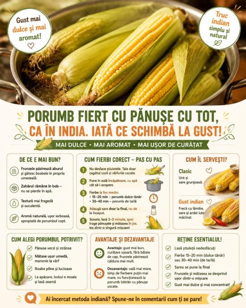 Porumb fiert cu pănușe cu tot, ca în India. Iată ce schimbă la gust!