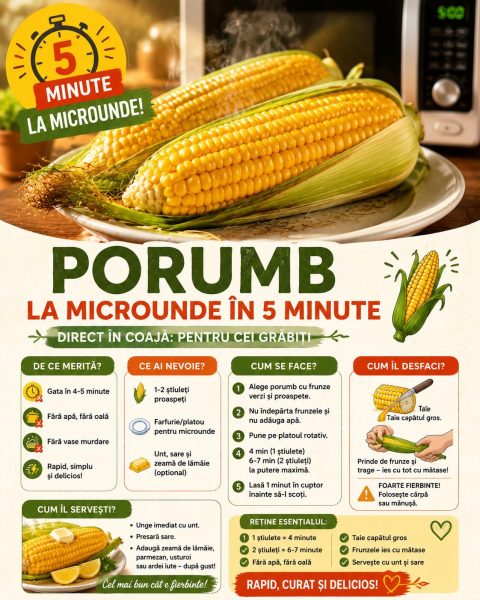 Porumb la microunde în 5 minute, direct în coajă: pentru cei grăbiți