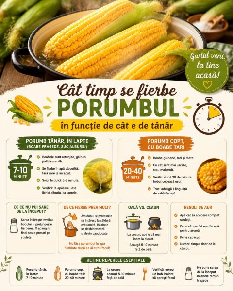 Cât timp se fierbe porumbul, în funcție de cât e de tânăr