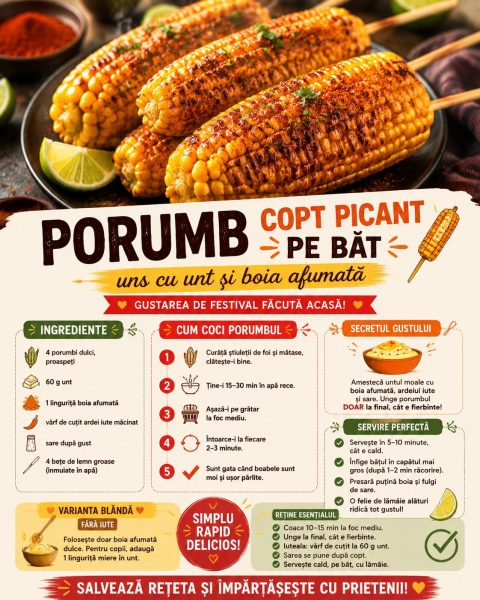 Porumb copt picant pe băț, uns cu unt și boia afumată. Gustarea de festival făcută acasă!