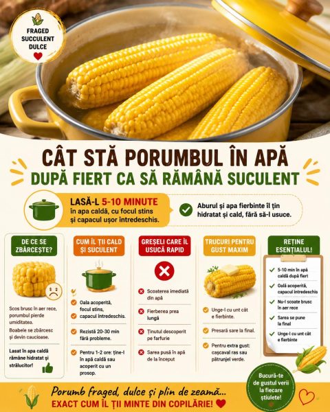 Cât stă porumbul în apă după fiert ca să rămână suculent
