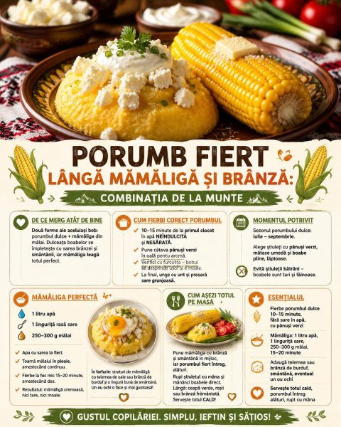 Porumb fiert lângă mămăligă și brânză: combinația de la munte