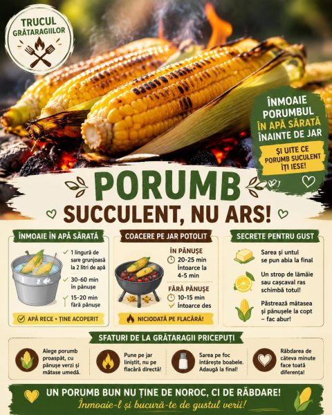 Înmoaie porumbul în apă sărată înainte de jar și uite ce porumb suculent îți iese!