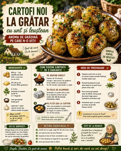 Cartofi noi la grătar cu unt și leuștean. Aroma de grădină pe care n-o uiți!