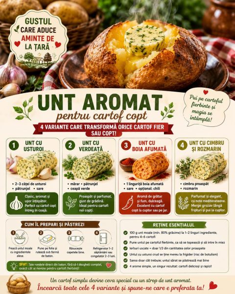 Unt aromat pentru cartof copt. Iată 4 variante care transformă orice cartof fiert sau copt!