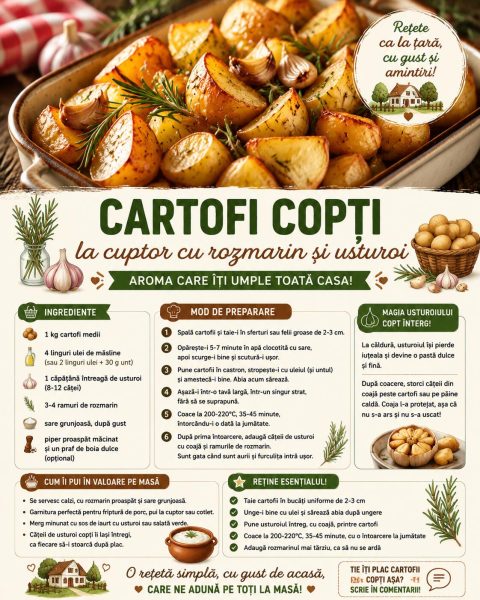 Cartofi copți la cuptor cu rozmarin și usturoi. Aroma care îți umple toată casa!