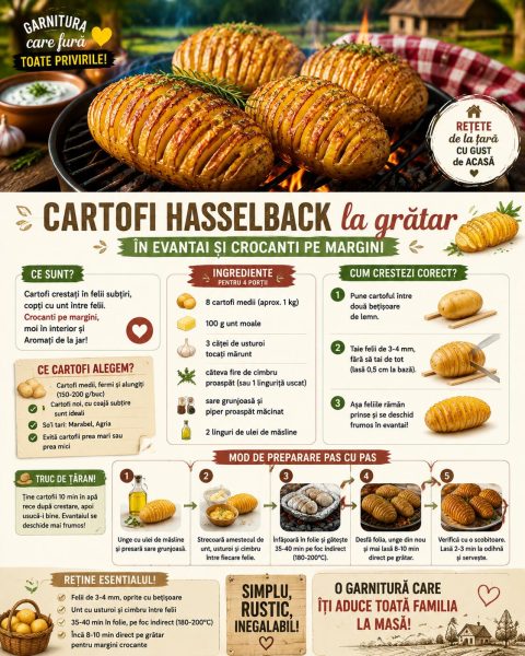 Cartofi hasselback la grătar, în evantai și crocanți pe margini. Iată cum îi faci perfect!