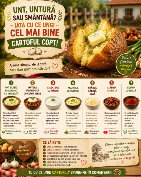 Unt, untură sau smântână? Iată cu ce ungi cel mai bine cartoful copt!