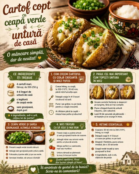 Cartof copt cu ceapă verde și untură de casă. O mâncare simplă, dar de neuitat!