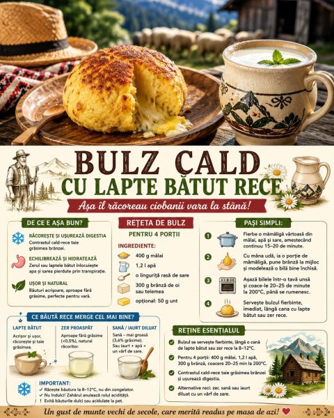 Bulz cald cu lapte bătut rece. Așa îl răcoreau ciobanii vara la stână!
