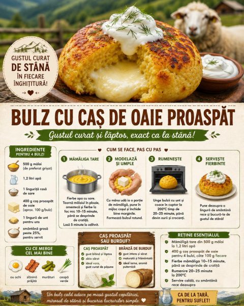 Bulz cu caș de oaie proaspăt. Gustul curat și lăptos, exact ca la stână!
