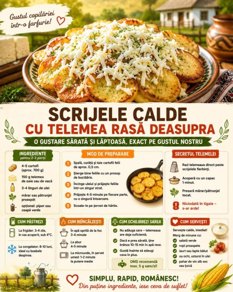 Scrijele calde cu telemea rasă deasupra. O gustare sărată și lăptoasă, exact pe gustul nostru