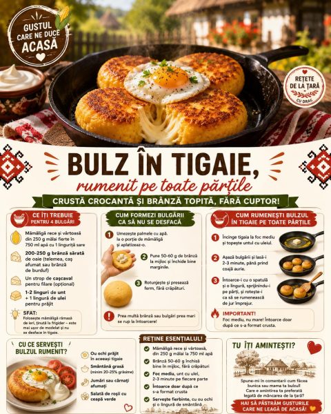 Bulz în tigaie, rumenit pe toate părțile. Crustă crocantă și brânză topită, fără cuptor!