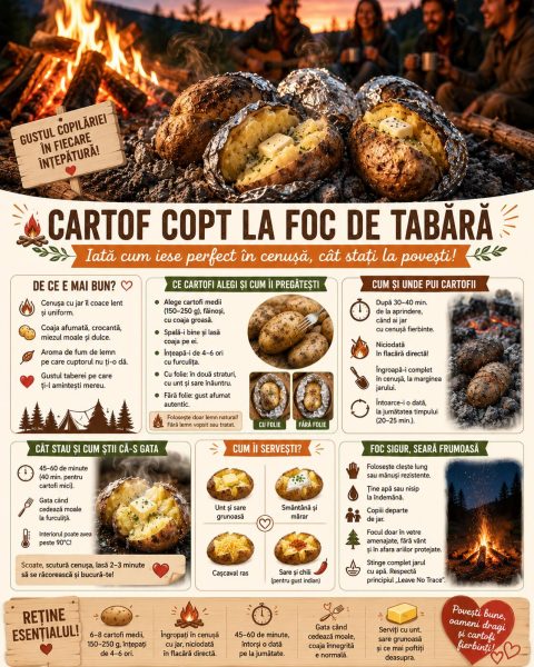 Cartof copt la foc de tabără. Iată cum iese perfect în cenușă, cât stați la povești!