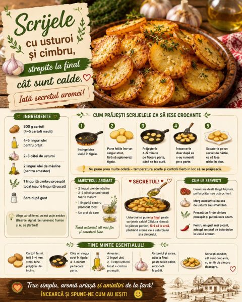 Scrijele cu usturoi și cimbru, stropite la final cât sunt calde. Iată secretul aromei!