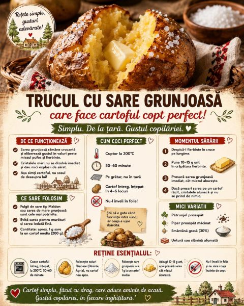 Trucul cu sare grunjoasă care face cartoful copt perfect. Iată de ce funcționează!