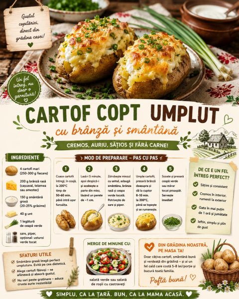 Cartof copt umplut cu brânză și smântână. Un fel întreg, nu doar o garnitură!