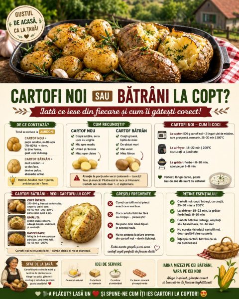 Cartofi noi sau bătrâni la copt? Iată ce iese din fiecare și cum îi gătești corect!