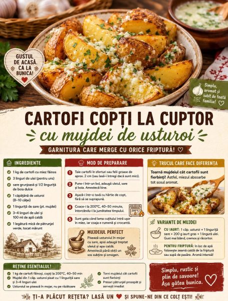 Cartofi copți la cuptor cu mujdei de usturoi. Garnitura care merge cu orice friptură!