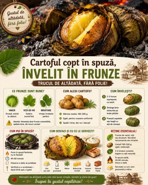 Cartoful copt în spuză, învelit în frunze. Trucul de altădată, fără folie!