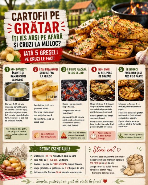 Cartofii pe grătar îți ies arși pe afară și cruzi la mijloc? Iată 5 greșeli pe care le faci!