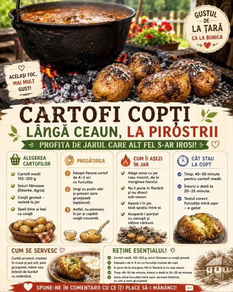 Cartofi copți lângă ceaun, la pirostrii. Uite cum profiți de jarul care altfel s-ar irosi!