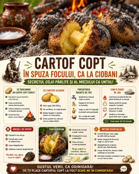 Cartof copt în spuza focului, ca la ciobani. Iată secretul cojii pârlite și al miezului ca untul!