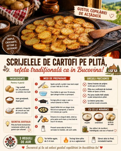 Scrijelele de cartofi pe plită, gustul copilăriei de altădată. Iată rețeta ca în Bucovina!