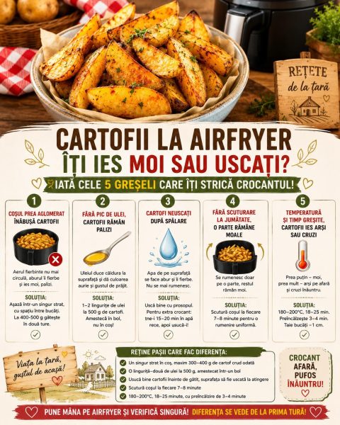 Cartofii la airfryer îți ies moi sau uscați? Iată cele 5 greșeli care îți strică crocantul!