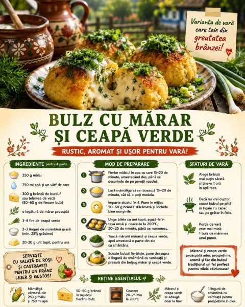 Bulz cu mărar și ceapă verde. Varianta de vară care taie din greutatea brânzei!