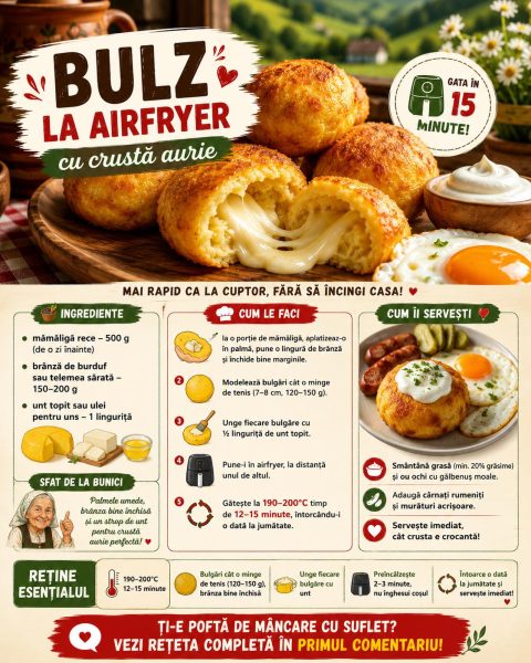 Bulz la airfryer cu crustă aurie, gata mai repede ca la cuptor și fără să încingi casa!