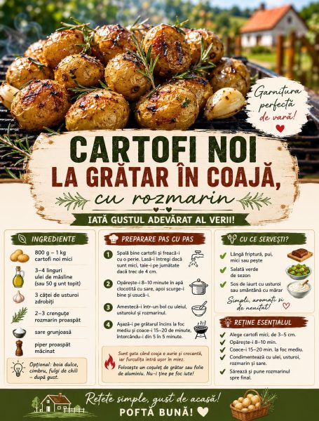 Cartofi noi la grătar în coajă, cu rozmarin. Iată gustul adevărat al verii!