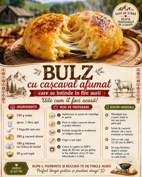 Bulz cu cașcaval afumat care se întinde în fire aurii. Uite cum îl faci acasă!