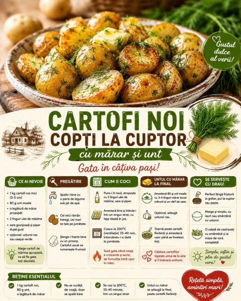 Cartofi noi copți la cuptor cu mărar și unt. Gustul dulce al verii, gata în câțiva pași!