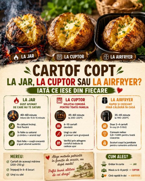 Cartof copt la jar, la cuptor sau la airfryer? Iată ce iese din fiecare