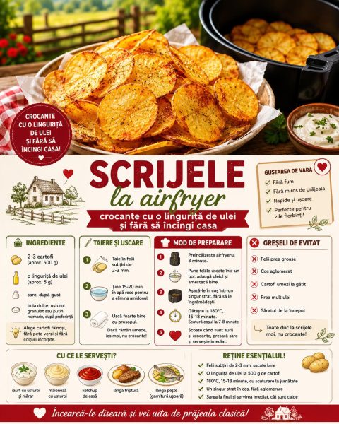 Scrijele la airfryer, crocante cu o linguriță de ulei și fără să încingi casa