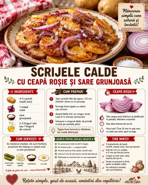Scrijele calde cu ceapă roșie și sare grunjoasă. Mâncarea simplă care satură și încântă!