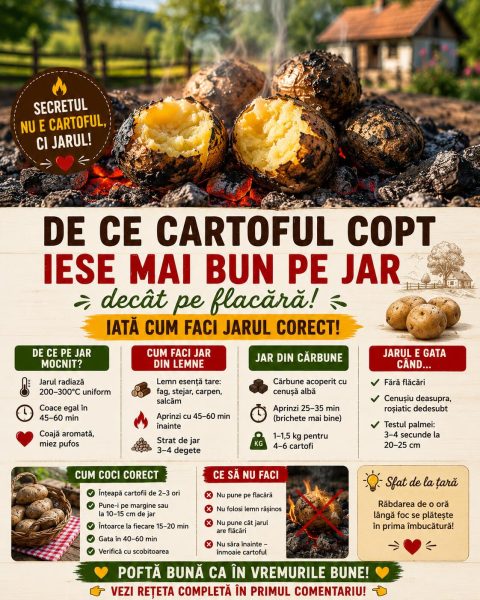 De ce cartoful copt iese mai bun pe jar decât pe flacără. Iată cum faci jarul corect!