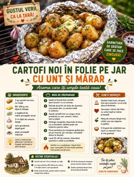 Cartofi noi în folie pe jar, cu unt și mărar. Garnitura de grătar care se face singură!